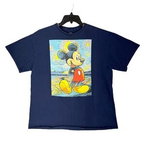 Disney Mickey Mouse‎ Van Gogh Shirt Extra Large Mens Blue Casual Short-sleeve